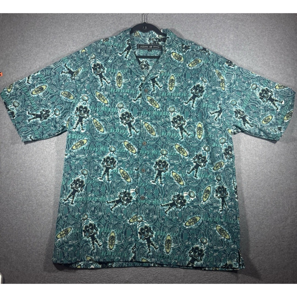 Johnny Blaze Button Down Shirt Size XL Green Graphic Short Sleeve